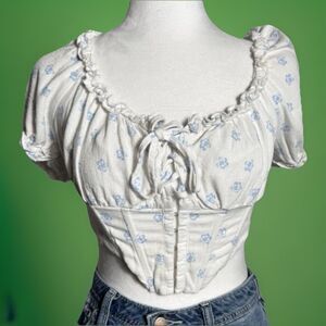 L.A. Hearts Women's S Foral Lace Up Corset Crop Top White Boho with boning